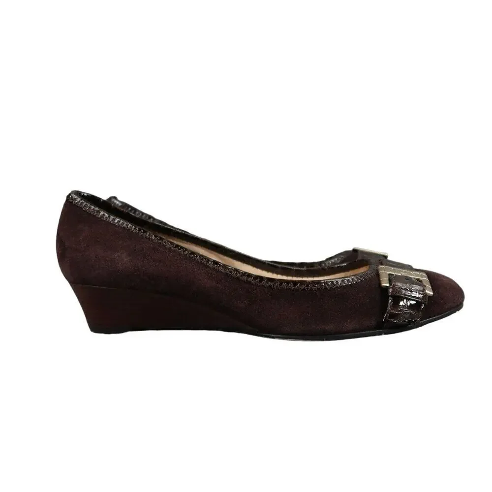Michael Kors Shoes Women 8.5 Wedge Pump Leather Fashion Ballet Flat Brown Buckle